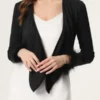 Allegra K Women's Tie Front Long Sleeve Faux Feather Cuff Open Navel Cardigan