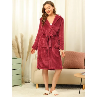 Allegra K Women's Hooded Pajamas Luxurious Flannel Fleece Nightgown Midi Warm Bathrobe 4 Allegra K Women's Hooded Pajamas Luxurious Flannel Fleece Nightgown Midi Warm Bathrobe - Image 2