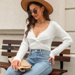 Women's Cooler Daze Twisted-Front Fitted Sweater - Cupshe -MR Ave Clothing Shop GUEST 11cc70f8 97a5 43d2 80af 8f8691b9d04b