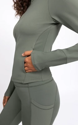Yogalicious Womens Lux Streamline Interlink Ribbed Contour Insert Full Zip Performance Jacket With Pockets 6 Yogalicious Womens Lux Streamline Interlink Ribbed Contour Insert Full Zip Performance Jacket With Pockets - Image 4