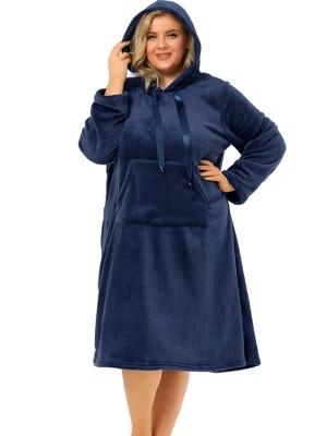 Agnes Orinda Women's Plus Size Flannel Hoodie Pocket Midi Nightgowns 8 Agnes Orinda Women's Plus Size Flannel Hoodie Pocket Midi Nightgowns - Image 6