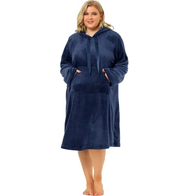 Agnes Orinda Women's Plus Size Flannel Hoodie Pocket Midi Nightgowns 5 Agnes Orinda Women's Plus Size Flannel Hoodie Pocket Midi Nightgowns - Image 3