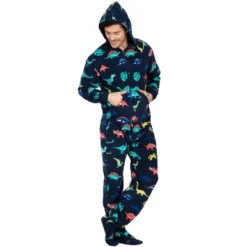 Footed Pajamas - Dinosaur Kingdom Adult Hoodie Fleece Onesie