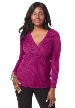 Jessica London Women’s Plus Size Surplice Ribbed Sweater