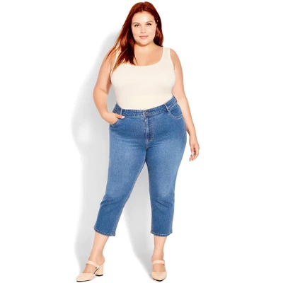 Women's Plus Size Denim Love Crop - Mid Wash | EVANS 5 Women's Plus Size Denim Love Crop - Mid Wash | EVANS - Image 3