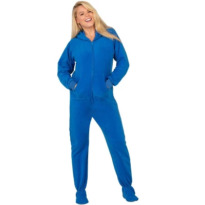 Footed Pajamas - Brilliant Blue Adult Hoodie Fleece Onesie 4 Footed Pajamas - Brilliant Blue Adult Hoodie Fleece Onesie - Image 2