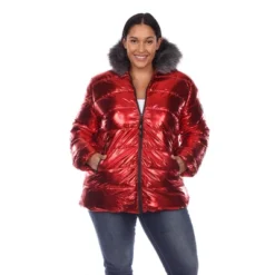 Plus Size Metallic Puffer Coat With Hoodie - White Mark -MR Ave Clothing Shop GUEST 3a888402 8cca 4e64 b786 60df19796804