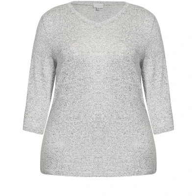 Women's Plus Size V Plain Hacci Top - Gray | AVENUE 6 Women's Plus Size V Plain Hacci Top - Gray | AVENUE - Image 4