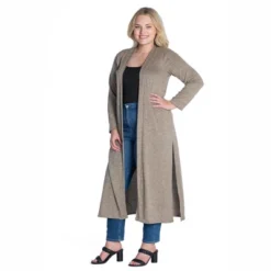 Womens Plus Size Long Duster Open Front Knit Cardigan