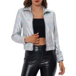 Allegra K Women's Track Holographic Shiny Long Sleeve Metallic Zip Front Jacket -MR Ave Clothing Shop GUEST 44b4af16 5927 45e2 b125 85b5cc1901de