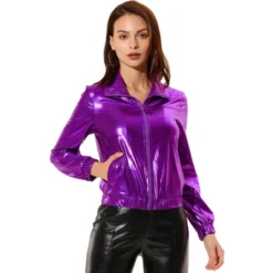 Allegra K Women's Track Holographic Shiny Long Sleeve Metallic Zip Front Jacket -MR Ave Clothing Shop GUEST 53b1af58 2b68 4771 8111 5f7884dede3b