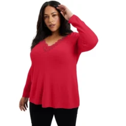 June + Vie By Roaman's Women’s Plus Size Scallop Lace Sweater