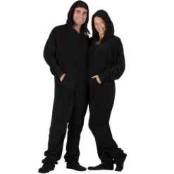 Footed Pajamas - Jet Black Adult Hoodie Chenille Onesie -MR Ave Clothing Shop GUEST 64af2ab3 cd66 41d2 9278 deaf53489675