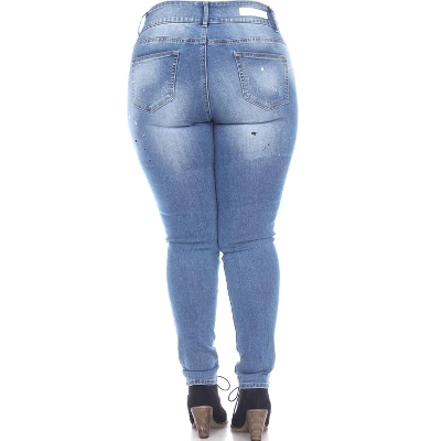 Women's Plus Size Super Stretch Light Blue Denim - White Mark 3 Women's Plus Size Super Stretch Light Blue Denim - White Mark
