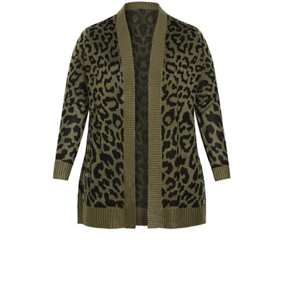 Women's Plus Size Longline Print Cardigan - Olive | AVENUE 4 Women's Plus Size Longline Print Cardigan - Olive | AVENUE - Image 2