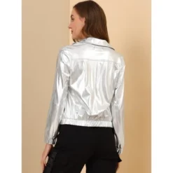 Allegra K Women's Track Holographic Shiny Long Sleeve Metallic Zip Front Jacket -MR Ave Clothing Shop GUEST 88239b6a 2bca 4b2a ba95 a14fe3679618