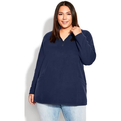 Women's Plus Size Polar Fleece Pocket Tunic - Navy | AVENUE 5 Women's Plus Size Polar Fleece Pocket Tunic - Navy | AVENUE - Image 3