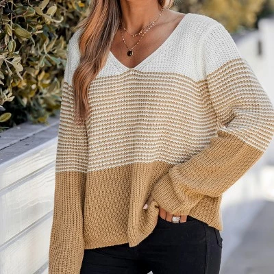 Women's Striped Colorblock Drop Sleeve Sweater - Cupshe 5 Women's Striped Colorblock Drop Sleeve Sweater - Cupshe - Image 3