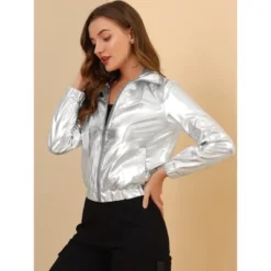 Allegra K Women's Track Holographic Shiny Long Sleeve Metallic Zip Front Jacket -MR Ave Clothing Shop GUEST 89bfaaba 41ed 4bd5 a0be 45c7147db114