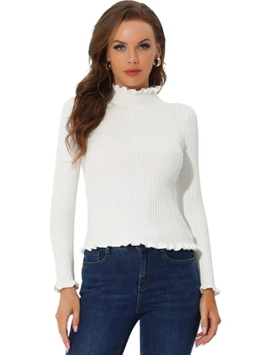 Allegra K Women's Classic-fit Lightweight Long Sleeves Ruffle Mock Neck Sweater 9 Allegra K Women's Classic-fit Lightweight Long Sleeves Ruffle Mock Neck Sweater - Image 7