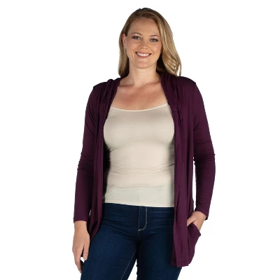 24seven Comfort Apparel Open Front Lightweight Hooded Plus Size Cardigan 7 24seven Comfort Apparel Open Front Lightweight Hooded Plus Size Cardigan - Image 5