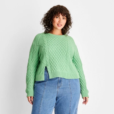 Women's Cropped Cable Knit Crewneck Sweater - Future Collective™ With Reese Blutstein 5 Women's Cropped Cable Knit Crewneck Sweater - Future Collective™ With Reese Blutstein - Image 3