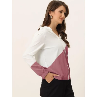 Allegra K Women's Color Block Drawstring Hem Long Sleeve Sport Hooded Zip Lightweight Jacket 4 Allegra K Women's Color Block Drawstring Hem Long Sleeve Sport Hooded Zip Lightweight Jacket - Image 2