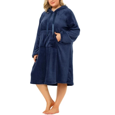 Agnes Orinda Women's Plus Size Flannel Hoodie Pocket Midi Nightgowns 3 Agnes Orinda Women's Plus Size Flannel Hoodie Pocket Midi Nightgowns