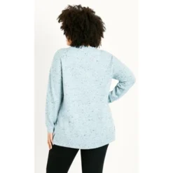 Women's Plus Size Neppy V Neck Sweater - Blue | EVANS