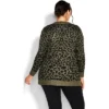 Women's Plus Size Longline Print Cardigan - Olive | AVENUE