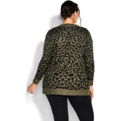 Women's Plus Size Longline Print Cardigan - Olive | AVENUE