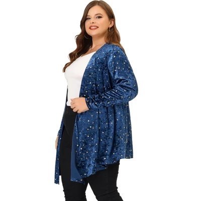 Agnes Orinda Women's Plus Size Elegant 3/4 Sleeve Star Print Shrug Cardigan 4 Agnes Orinda Women's Plus Size Elegant 3/4 Sleeve Star Print Shrug Cardigan - Image 2