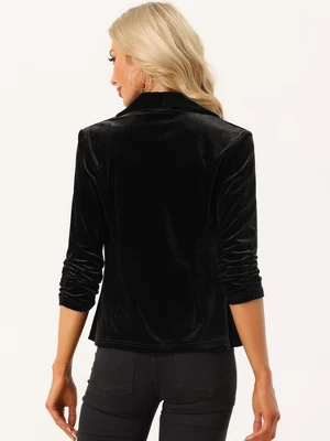 Allegra K Velvet Cardigan For Women's Lapel Collar Open Front Cardigan 4 Allegra K Velvet Cardigan For Women's Lapel Collar Open Front Cardigan - Image 2