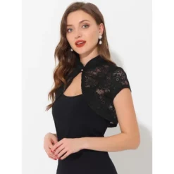 Allegra K Women's Lace Stand Collar Short Sleeves Elegant Shrug