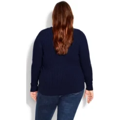 Women's Plus Size Ribbed Knit Button Cardigan - Navy | AVENUE