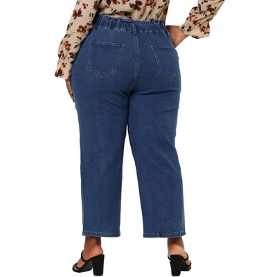 Agnes Orinda Women's Plus Size Pant Pockets Zip Up Button Fly Elastic Waist Denim Jeans 6 Agnes Orinda Women's Plus Size Pant Pockets Zip Up Button Fly Elastic Waist Denim Jeans - Image 4