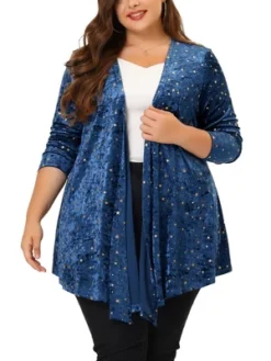Agnes Orinda Women's Plus Size Elegant 3/4 Sleeve Star Print Shrug Cardigan
