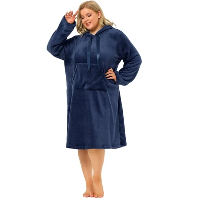 Agnes Orinda Women's Plus Size Flannel Hoodie Pocket Midi Nightgowns 4 Agnes Orinda Women's Plus Size Flannel Hoodie Pocket Midi Nightgowns - Image 2