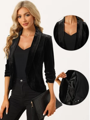 Allegra K Velvet Cardigan For Women's Lapel Collar Open Front Cardigan 3 Allegra K Velvet Cardigan For Women's Lapel Collar Open Front Cardigan