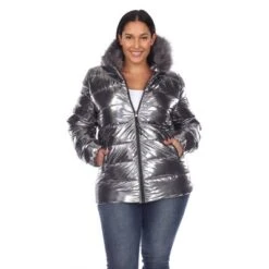 Plus Size Metallic Puffer Coat With Hoodie - White Mark -MR Ave Clothing Shop GUEST ddee22fb 58d4 4cdc 9d56 487fa3e9906e