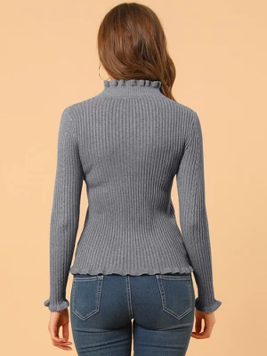 Allegra K Women's Classic-fit Lightweight Long Sleeves Ruffle Mock Neck Sweater 6 Allegra K Women's Classic-fit Lightweight Long Sleeves Ruffle Mock Neck Sweater - Image 4