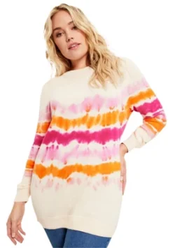 June + Vie By Roaman's Women’s Plus Size Tie-Dye Pullover