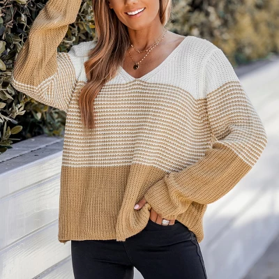 Women's Striped Colorblock Drop Sleeve Sweater - Cupshe 4 Women's Striped Colorblock Drop Sleeve Sweater - Cupshe - Image 2