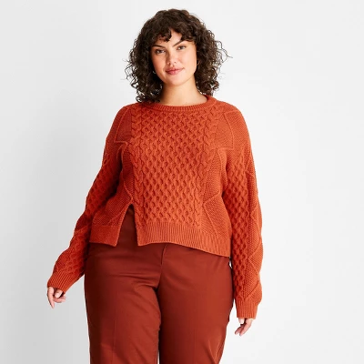 Women's Cropped Cable Knit Crewneck Sweater - Future Collective™ With Reese Blutstein 7 Women's Cropped Cable Knit Crewneck Sweater - Future Collective™ With Reese Blutstein - Image 5