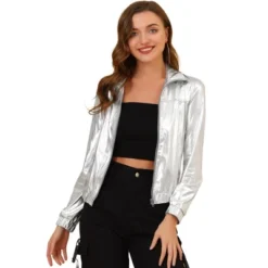 Allegra K Women's Track Holographic Shiny Long Sleeve Metallic Zip Front Jacket -MR Ave Clothing Shop GUEST f650b1ba a20c 4db9 9933 da4ca08412dc