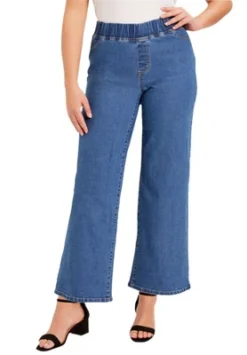 June + Vie By Roaman's Women’s Plus Size Contour Denim Wide-Leg Jean