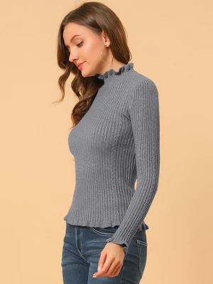 Allegra K Women's Classic-fit Lightweight Long Sleeves Ruffle Mock Neck Sweater 5 Allegra K Women's Classic-fit Lightweight Long Sleeves Ruffle Mock Neck Sweater - Image 3