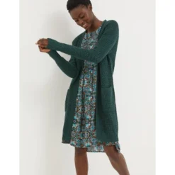 FatFace Womens Sadie Longline Edge Green Cardigan